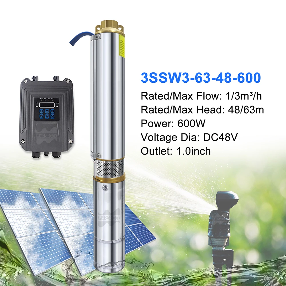 

600W Solar Agriculture DC48V Deep Well Water Pump With MPPT Controller Stainless Steel Brushless Submersible Pump for Irrigation