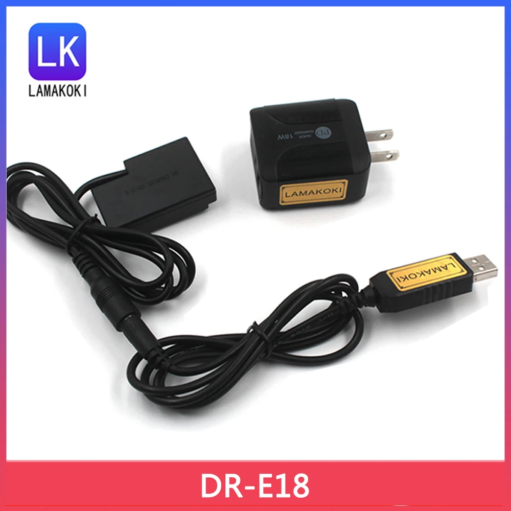 

US Adapter Plug Power Bank QC USB DR-E18 ACK-E18 Dummy Battery For Canon EOS Rebel SL2 SL3 T6i T6s T7i T8i Kiss X8i X9 X9i X10