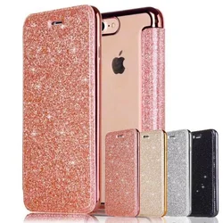 Luxury Glitter Leather Flip Wallet Case For iPhone 15 14 13 12 11 Pro XS Max XR X 7 8 Plus SE 2022 Clear Bling Back TPU Cover