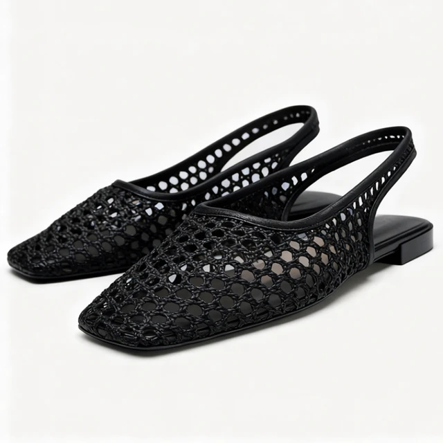 Tissage maille respirant Mules sandales pour femmes été nouveau Slingback chaussures de plage décontracté bout carré mode ballerines dames 1