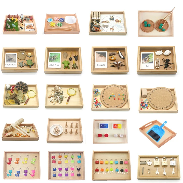 Montessori Educational Wooden Tray Toys For Children Montessori Furniture  Bookshelf Ractical Life Preschool Teaching Aids A1466F