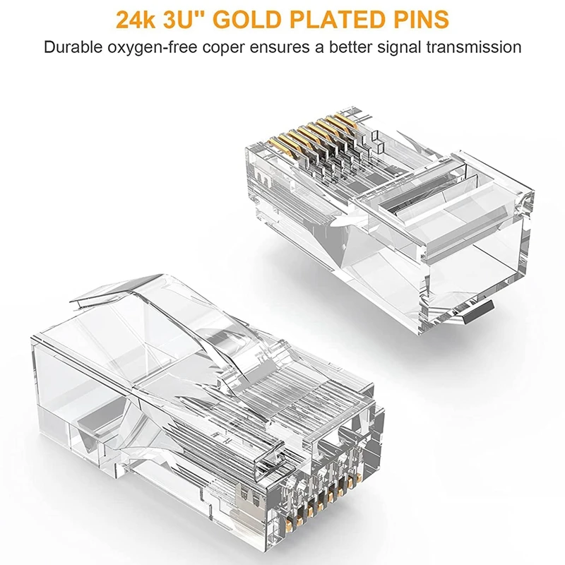 UTP 네트워크 플러그 커넥터 100 팩, CAT6 RJ45 엔드, CAT5 CAT5E CAT6 연선 케이블, 솔리드 크리스탈 헤드, 8P8C