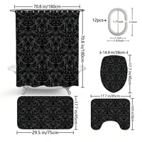 4pcs Waterproof Durable Baroque Style Background Multipurpose Decorative Shower Curtain With 12 Hooks, For All Scenarios 2