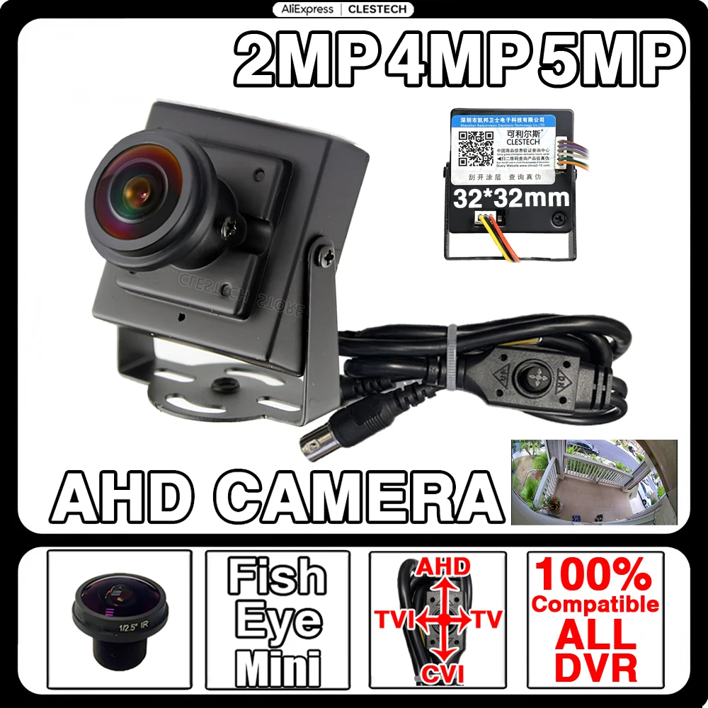 4K 5MP 1080P CVBS/TVI/CVI/AHD 4in1魚眼ミニパノラマカメラCCTV HDメタル超小型32 * 32mmプラグアンドプレイ(ブラケット付き)