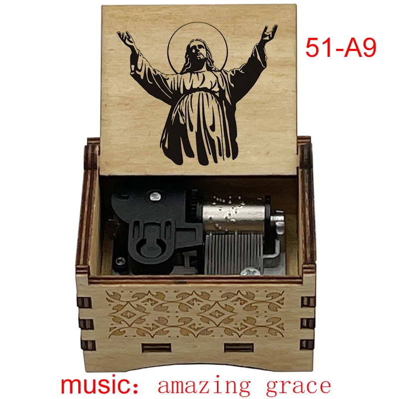 Wooden Amazing Grace Music wind up Music Box Wife Husband Holiday Church Gift Home Christian Music Box Decoration Souvenir 6