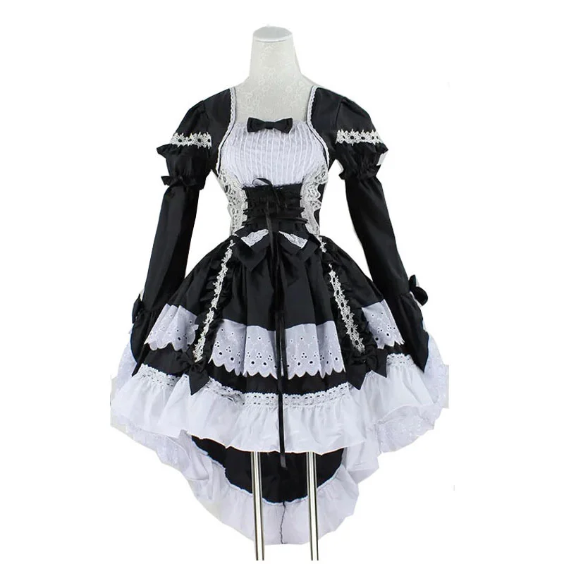 Lolita Tail Swallow Dress Corset Cincher Lace Dress Maid Costume Women Gothic High Low Outfit Cotton Long Hem for Girls lolita dress lolita suspender dress lolita cosplay costumes