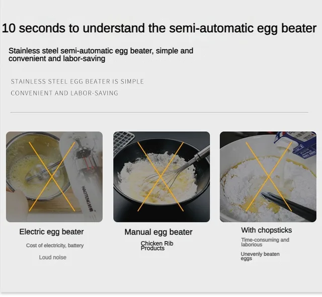 Battitore Semiautomatico In Acciaio Inossidabile - Utensile Da Cucina Per Uova, Latte E Impasti, 10 Pollici - Foto 11