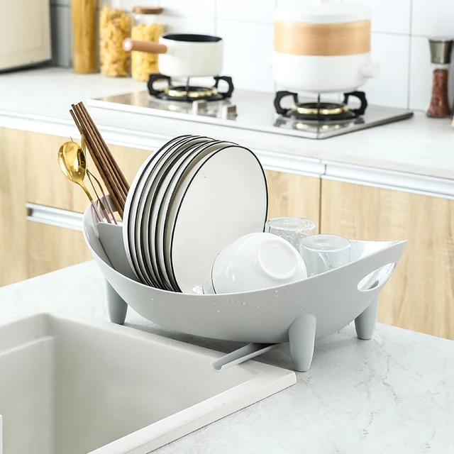Wholesale Dish Drying Rack Oval Compact Size Drainer with Utensil