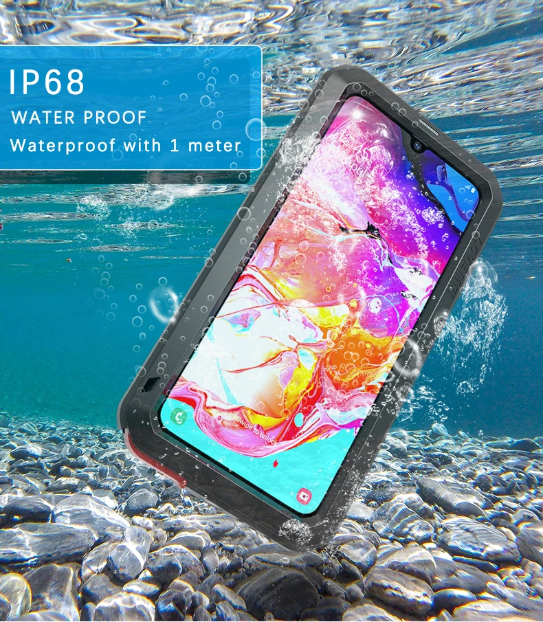 

IP68 Waterproof Phone Case For Samsung Galaxy A70 Powerful Shock Dirt Metal Armor Cover For Galaxy A70 Tempered Glass