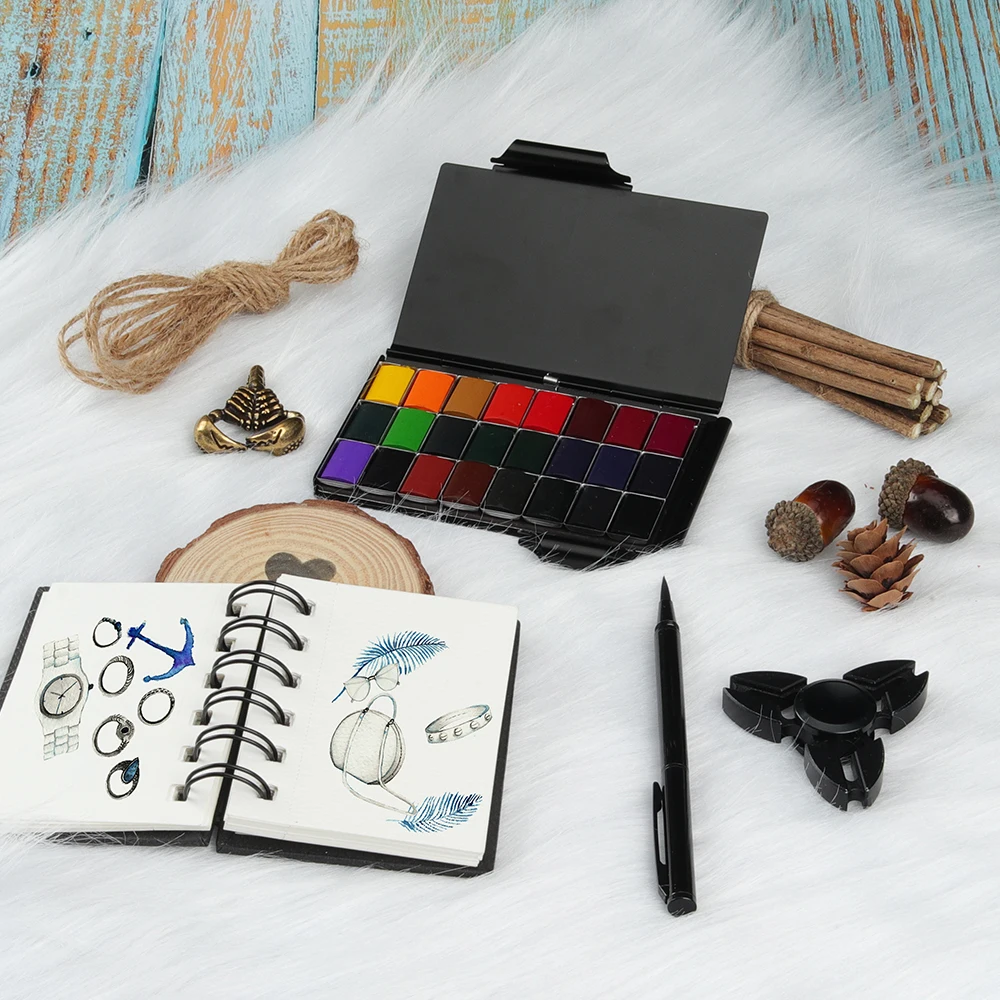 24color Watercolor Painting Set with 1pc Metal Painting Brush Pen Palette watercolor painting set watercolor paint watercolor pigment