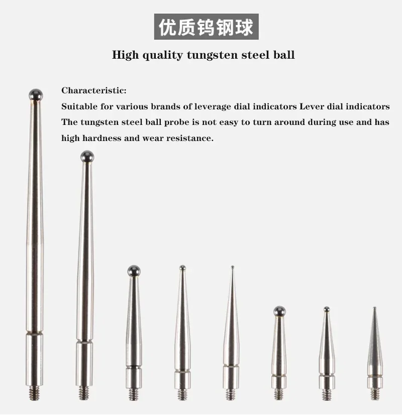 M1.4 M1.6 M1.8 M2 Thread 2mm Head OD 15mm / 44.5mm Length Ruby Head Pin Gauge Micrometer Tip Lever Dial Test Indicator Probe dial test indicator probe