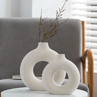 Nordic Vase Circular Hollow Ceramic Donuts Flower Pot Home Living Room Decoration Accessories Interior Office Desktop Decor Gift 1