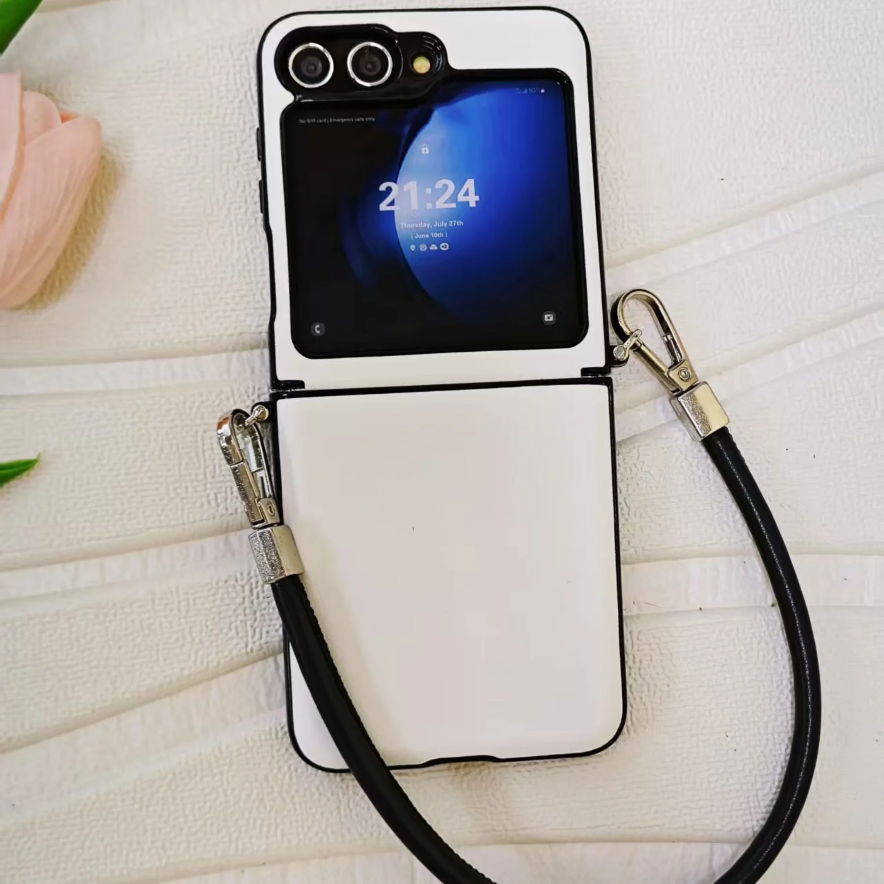 Luxury Solid Color White Portable Rope Phone Case