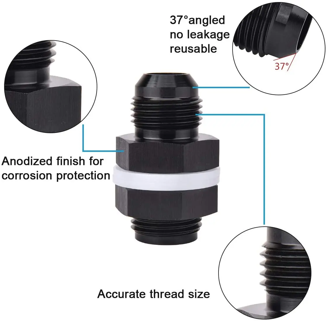 1PCS AN6 AN8 AN10 AN12 Aluminum Fuel Cell Bulkhead Aerospace Hose Connector Fitting With Washers And Nut