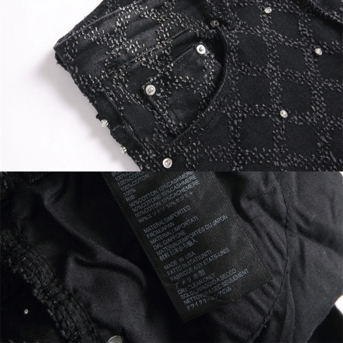 جينز رجالي مطرز من قماش الدنيم مزين بالألماس ثلاثي...