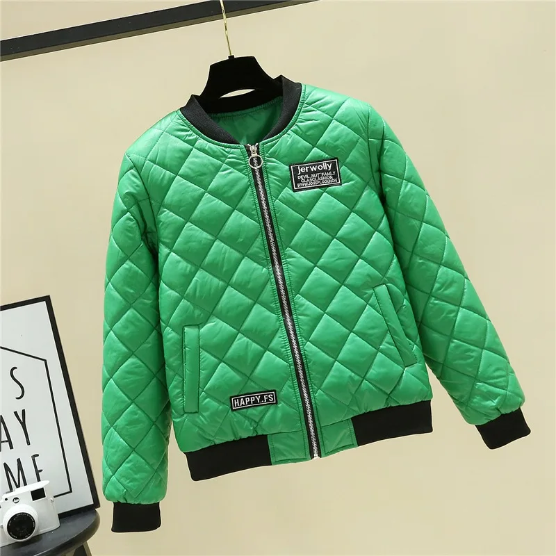 

Long-sleeved Jacket with Stand Collar, Rhombus Cotton Clothing for Female, Loose and Casual Student, Korean Style, Autumn and W