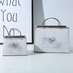 Bird Pattern Iron Handle Calligraphy Bag Shape Retro Made Old Iron Flowerpot Living Room Creative Decorative Iron Decoration