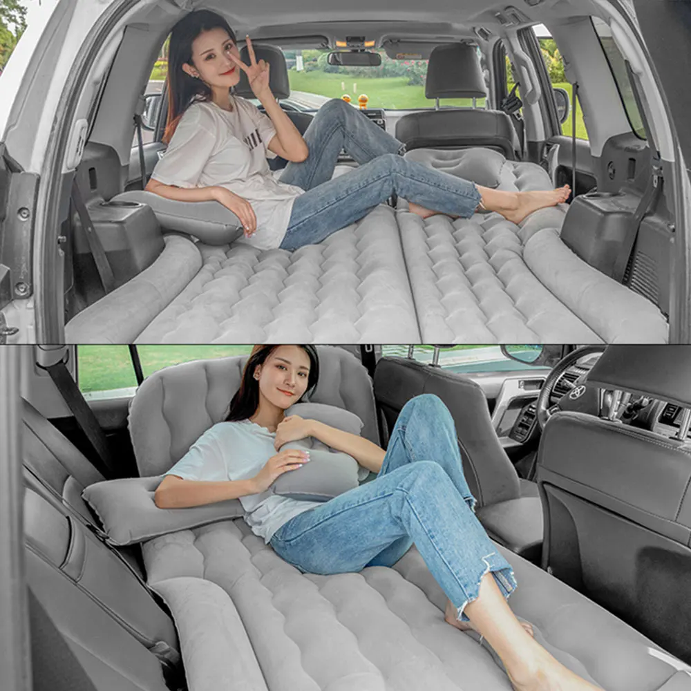 Inflatable Air Bed Ultra-soft Flocking Environmental Fabric Car Inflatable Bed Air Cushion Travel Portable Comfortable Mattress PVC
