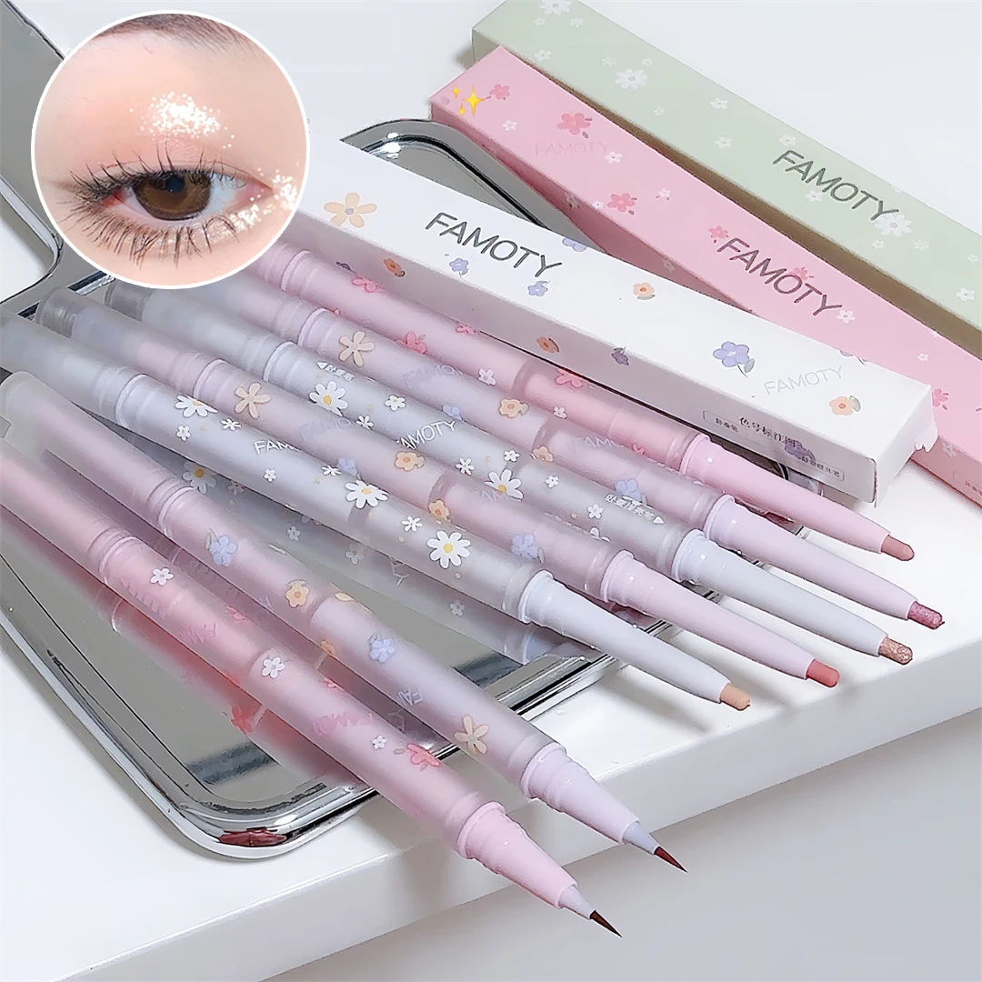 Eyeshadow Stick Double Headed Silkworm Glitter Eyeshadow Eyeliner Matte High-gloss Pink Golden Makeup