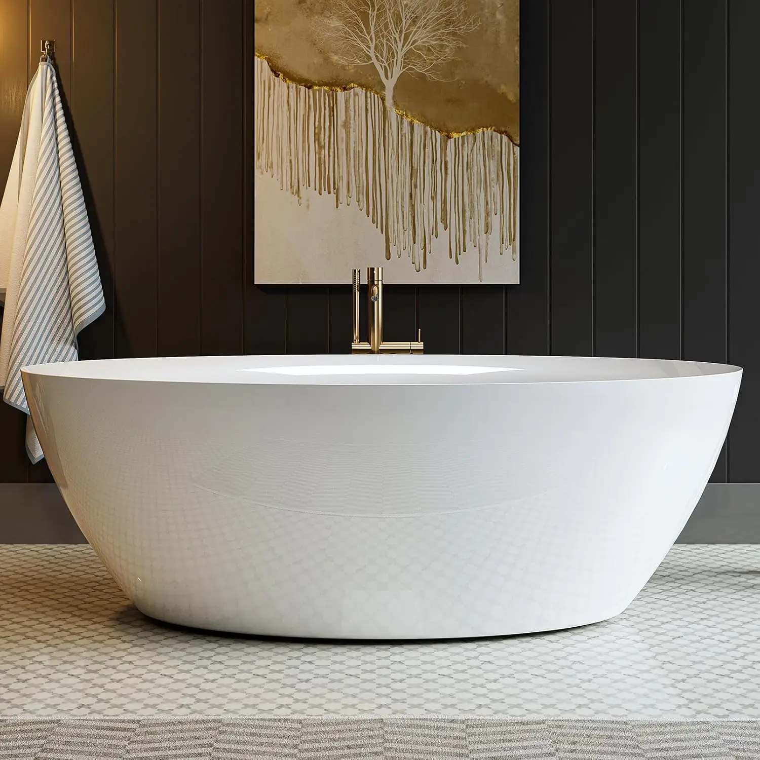71 Inch Freestanding Tub Acrylic Contemporary Soaking Tub with Overflow and Drain White Easy Clean Easy Maintenance