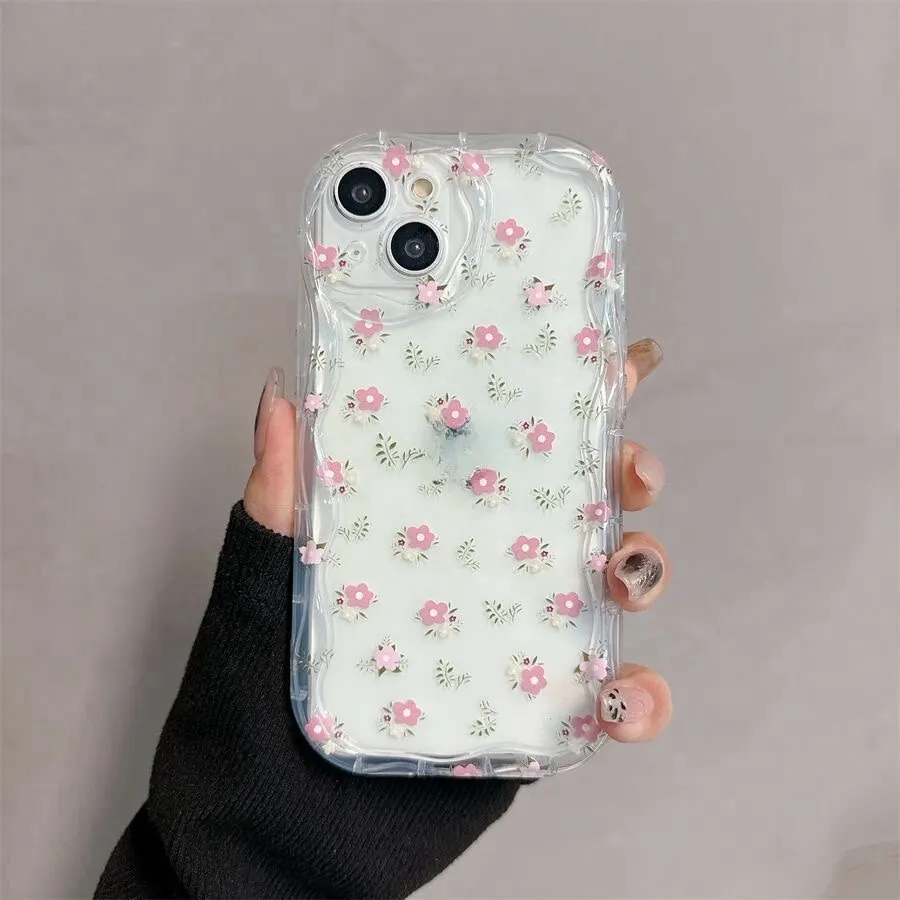 3D Wave Korean Flower Silicone Case Cover Holder