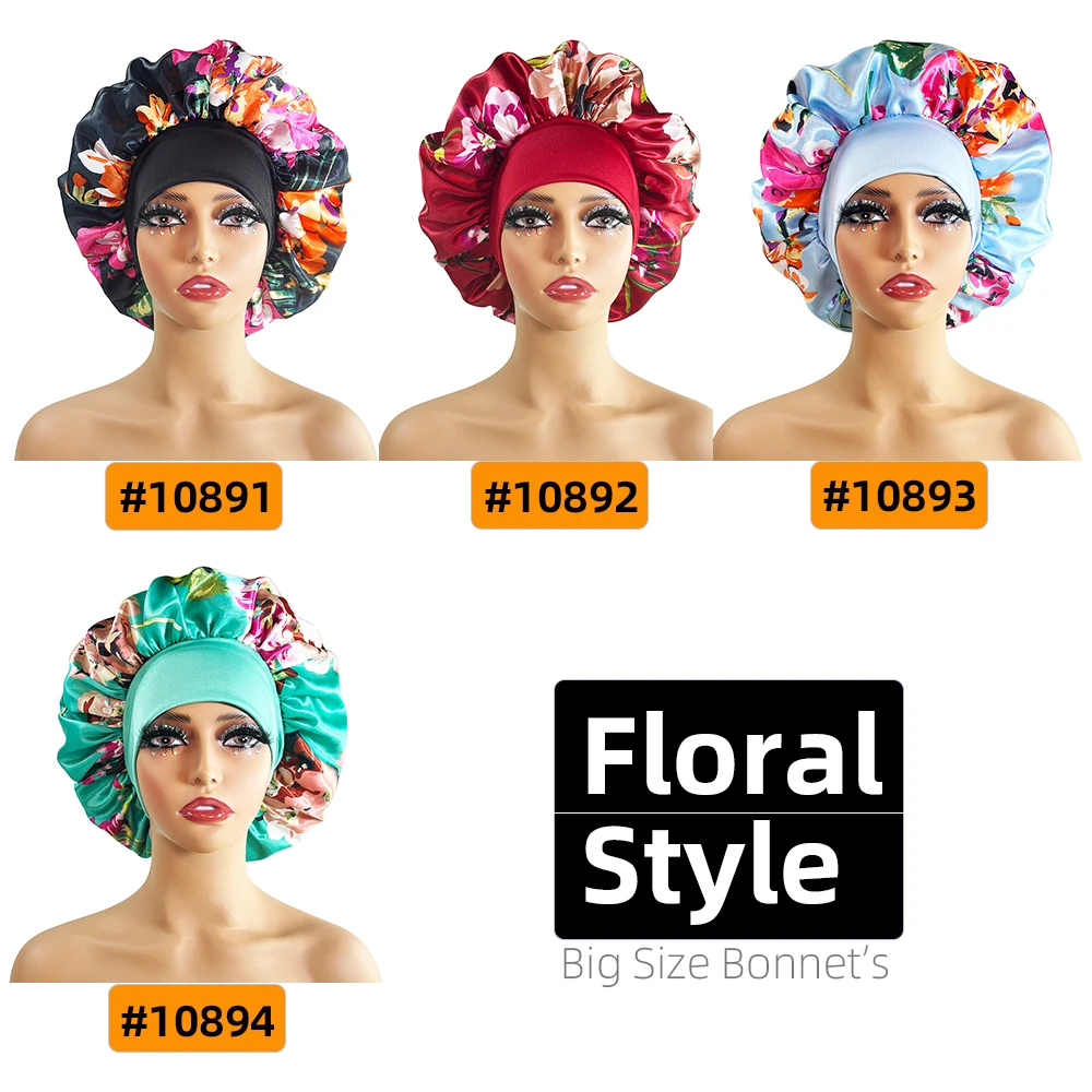 Women Satin Bonnet Cap Silky Big Bonnet for Women Floral Printing Sleep Cap Design Boneet's 2
