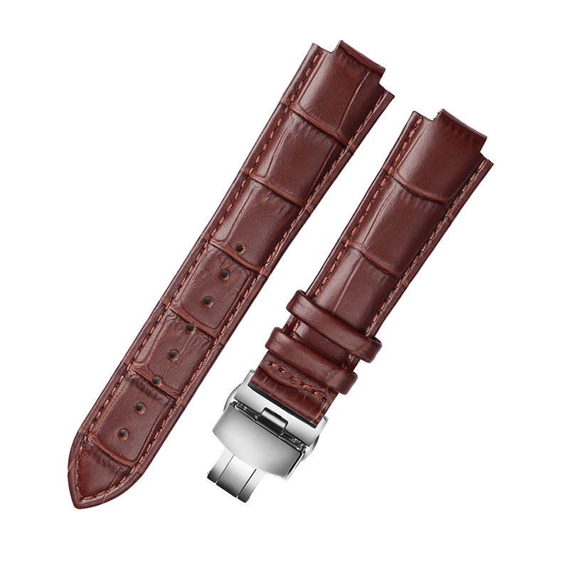 Luxurious Genuine Leather Watchband with Chain Butterfly Clasp
