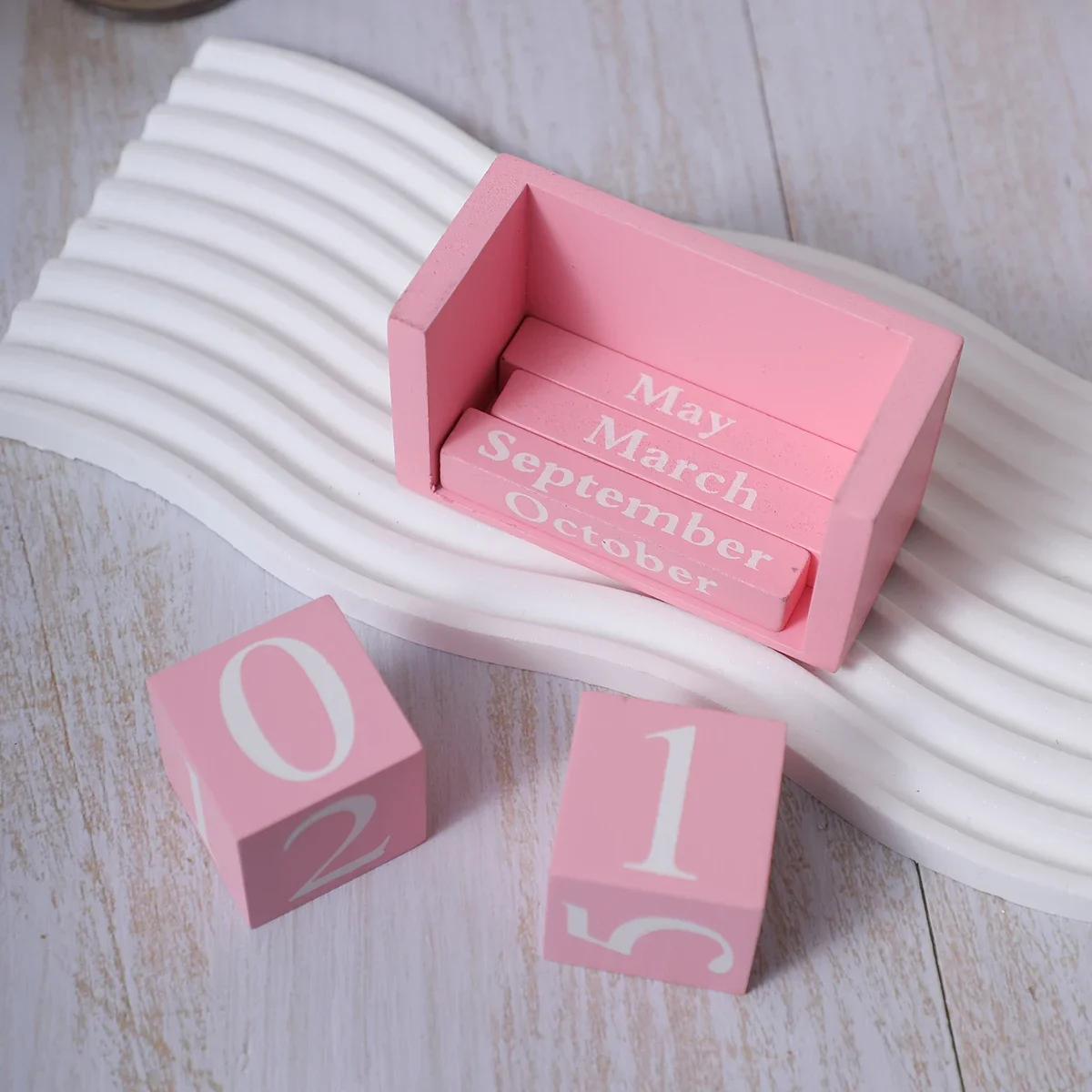 Vintage Wooden Perpetual Calendar Eternal Blocks Month Date Display Desktop Accessories Photography Props Home Office 1set（6pcs）