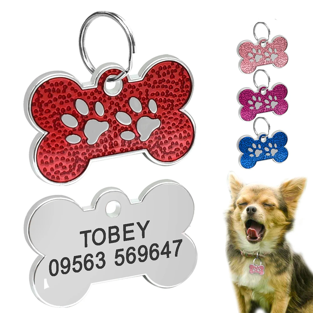 

Anti-lost Dog ID Tag Personalized Dogs Cat Tags Bone Shape Customized Pet Nameplate for Collar Necklace Free Gift Chihuahua
