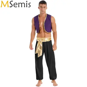 Disfraz de Aladin mítico para adultos, modelo de Lámpara de plástico,  chaleco, cinturón, pantalones, sombrero, Carnaval de Halloween - AliExpress