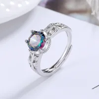 925 Sterling Silver Colour Zircon Adjustable Rings For Women   Vintage Luxury Jewelry Accessories Wholesale 1