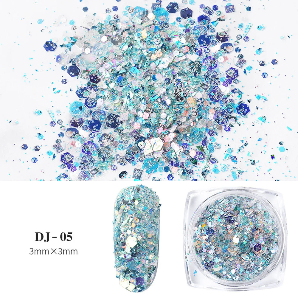 Mixed Hexagons Nail Sequins 3D Holographic Glitter Flakes - Manicure Accessories