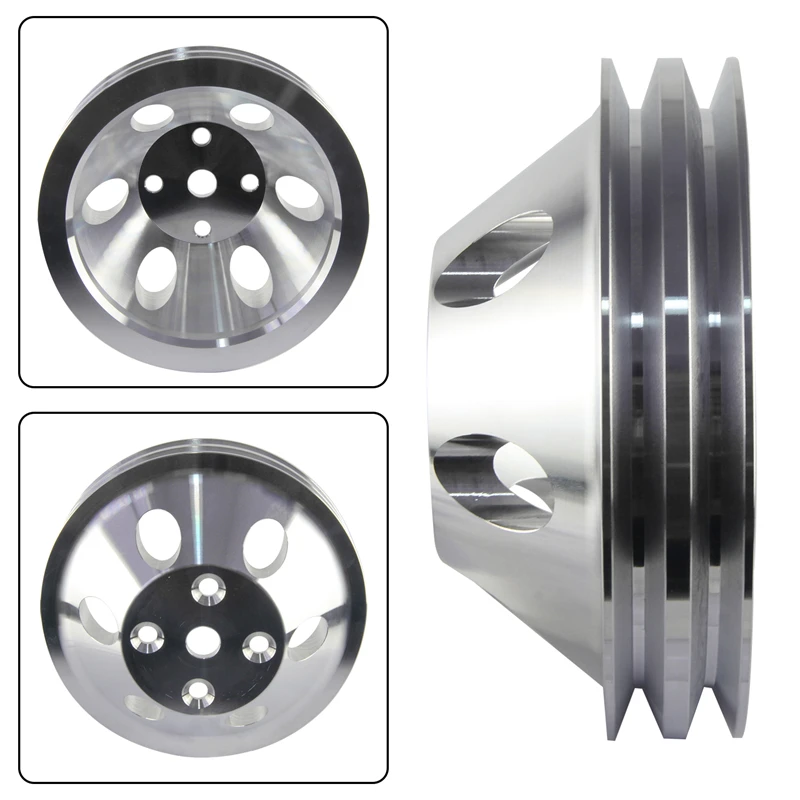 Aluminum Water Pump Pulley Fit for Small Block Chevy Long Pump 2 Grooves LWP Small Block Chevy 350 383 400