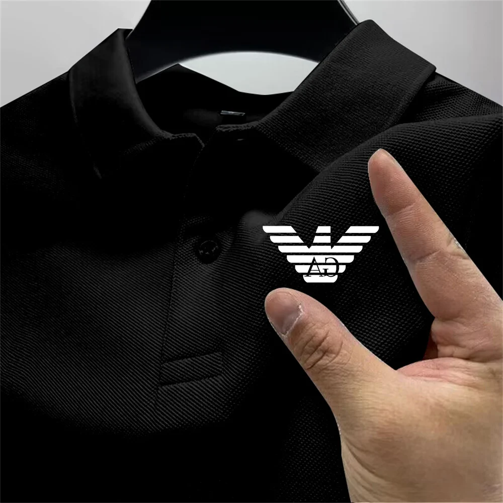 Men’s Summer New Solid Color Polo with Short Sleeves, Letter EA1 Print, Fashionable and Leisure Breathable Polo