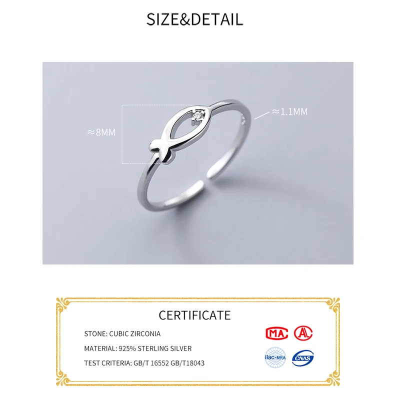 INZATT 진짜  지르콘 물고기 동물, 조정 가능한 반지, 여성 패션, 클래식 파인 주얼리, 미니멀리스트 비쥬