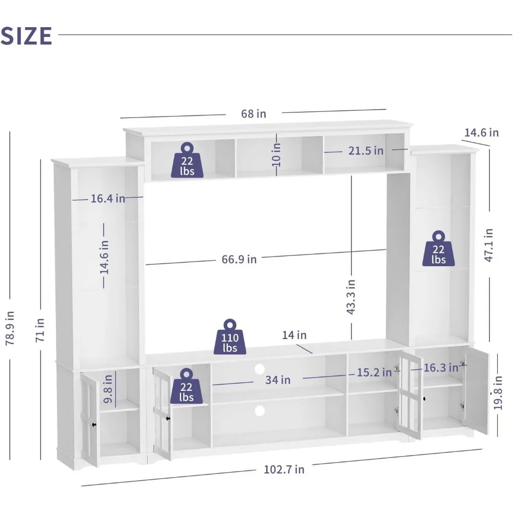 4 Piece Wall Unit TV Stand with Bookshelf,TV Console Table Media Entertainment Center, Living Room Wine Cabinet Display Cabinet 6