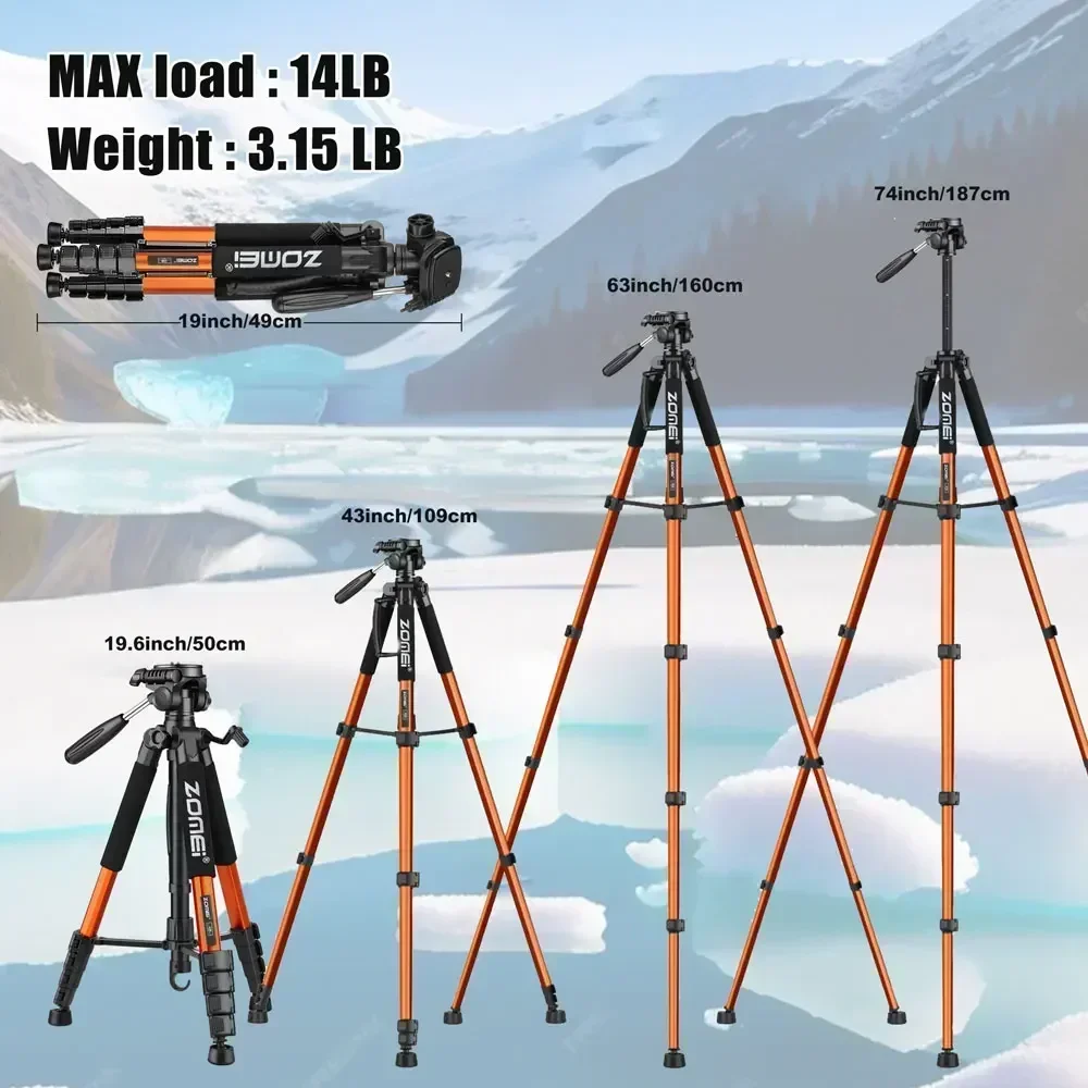 Q188 187cm Portable Camera Tripod Aluminum Alloy 6kg load capacity for DSLR Nikon phone holder 360&deg; Panorama Photography camera tripod,foldable tripod,camera accessory