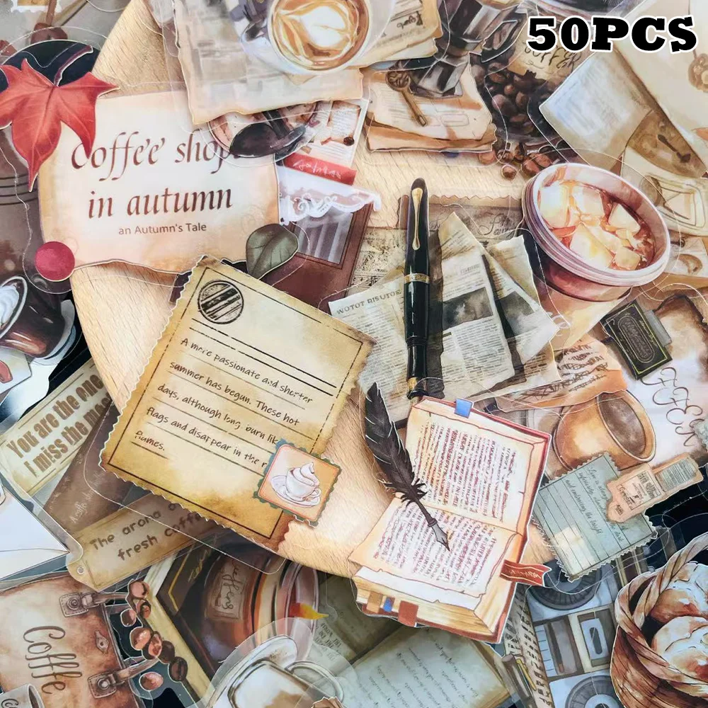 50 Stück Vintage Kaffee Klare Aufkleber Gepäck Laptop Scrapbook Handbuch Journal Dekoration Urlaub Geschenk DIY Aufkleber