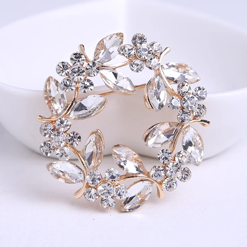 Leaf Ring Rhinestone Brooch Corsage Collar Pin Jewelry Clothing Accessories