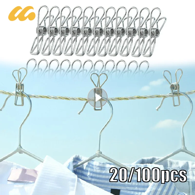 

20/100Pcs Multipurpose Windproof Clothespin Stainless Steel Marine Grade Durable Pegs Metal Hanging Clips Clothes Towels Socks