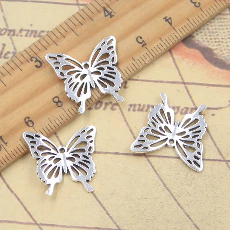 20pcs 매력 중공 나비 19x21mm 골동품 실버 컬러 펜던트 DIY 수제 티베트어 찾기 보석 만들기