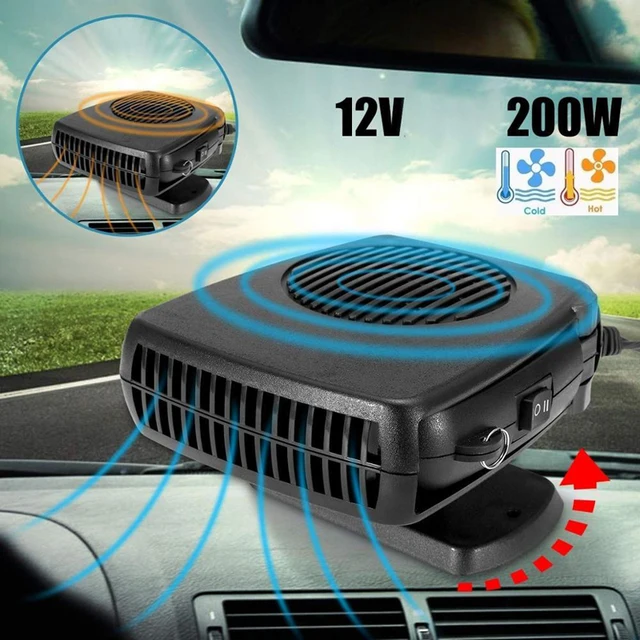 Chauffage Voiture 12V 200W – 2 En 1 Chauffage Et Ventilateur – Dégivrage Rapide – Portable Sur Allume-Cigare – Rotation 360°