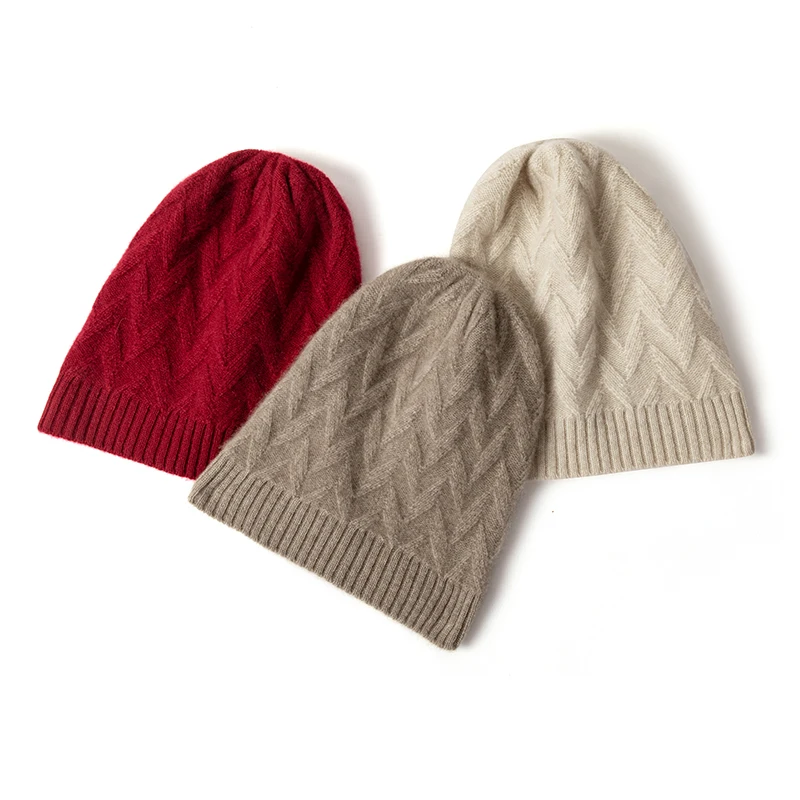 

New Winter Hat Women Soft Warm Pure Cashmere Knitted Solid Color Adult Casual Beanie Hats Fashion Female Pullover Cap