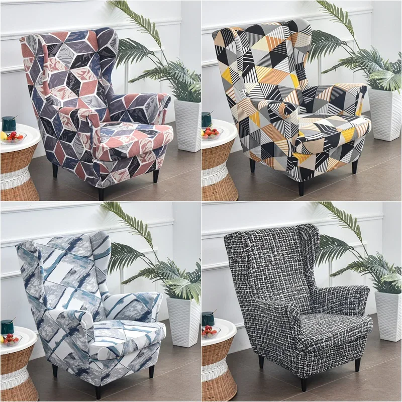 

Geometric Printed Wing Chair Cover Stretch Spandex Armchair Covers Nordic Removable Footstool Sofa Slipcovers With Cushion Cover