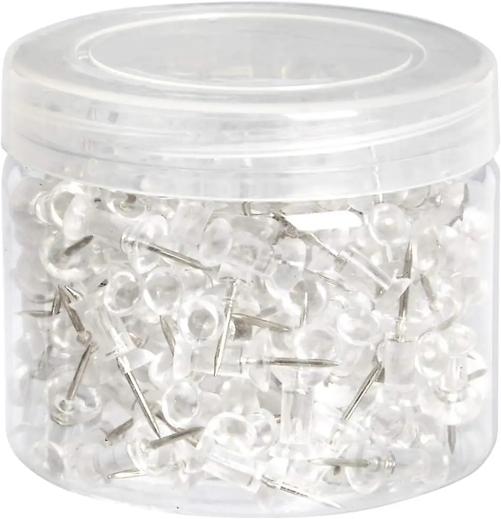 Amazon Basics Push Pins Tacks, Steel Point, Clear Plastic Head, for Bulletin Board, Maps, Posters, and Craft Projects, 200-Pack