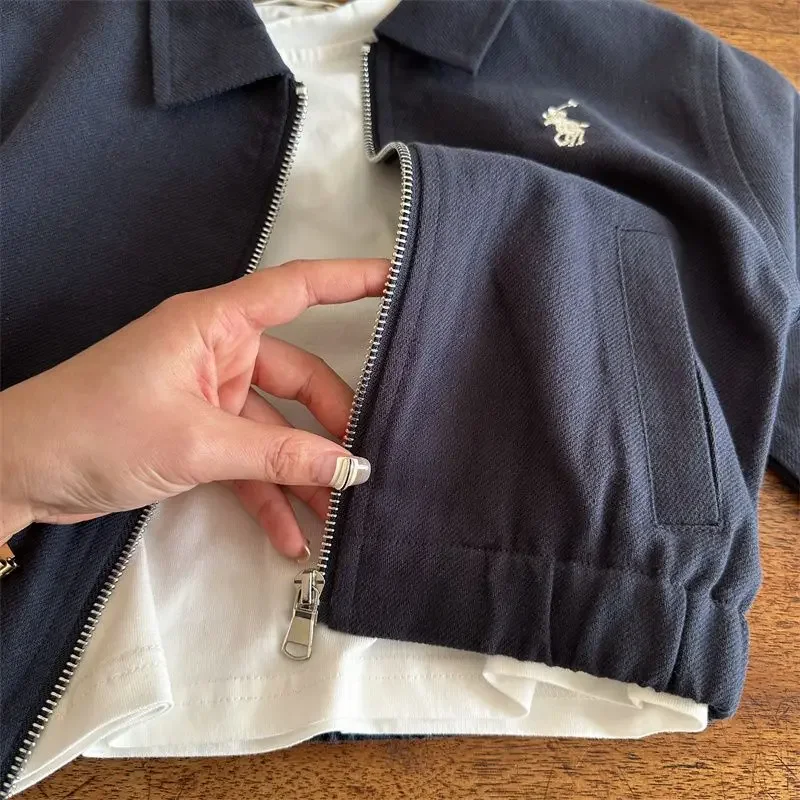 2-7Y Children Cotton Coat Jacket Spring Autumn Boys Girls Japanese Embroidered Flip Collar Short Zipper