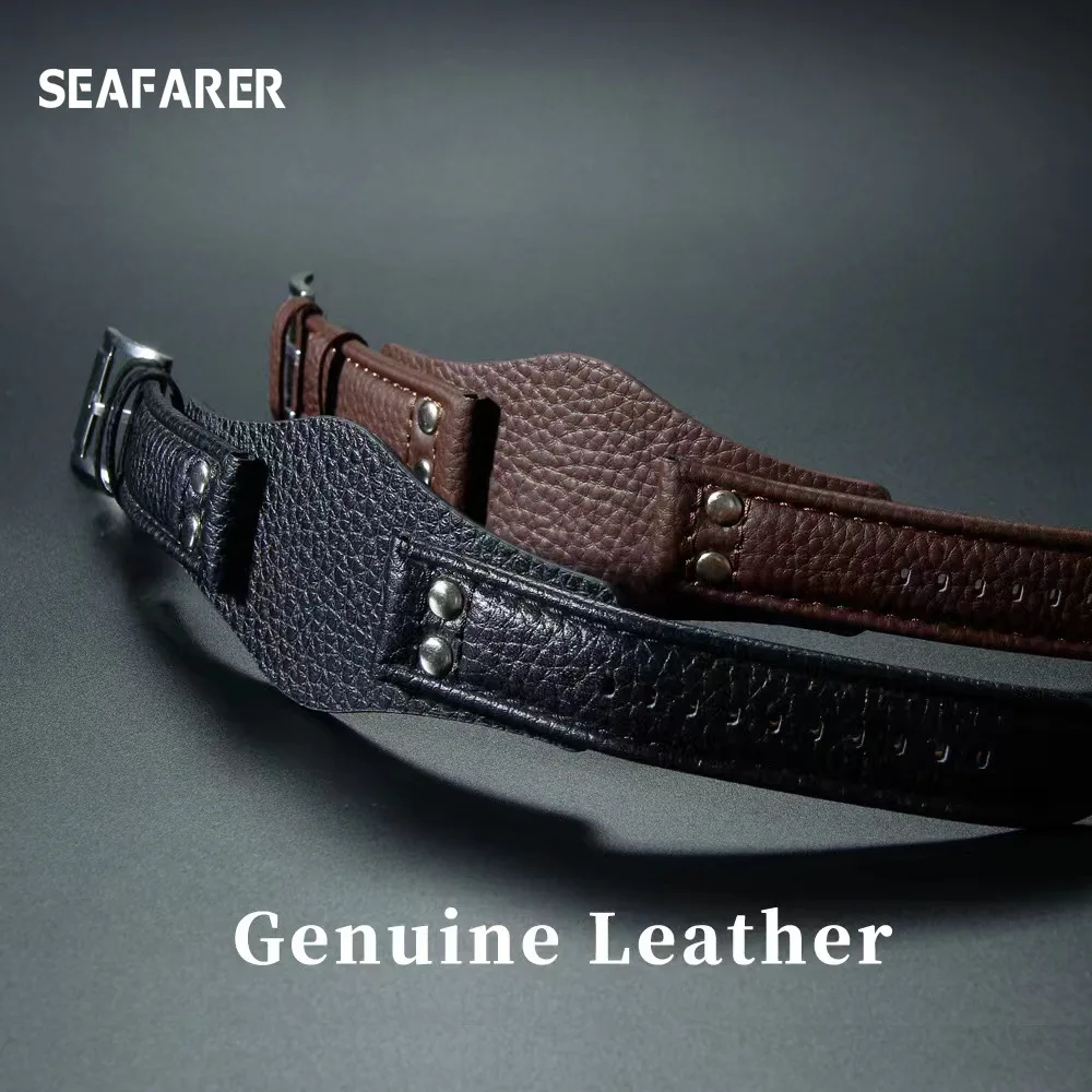 Genuine Leather Pebble Grain Watch Strap - 20/22mm Vintage Retro Men's Bracelet