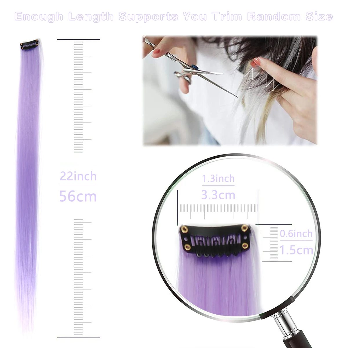 Colored Hair Extensions Lilac color Clip in Hair Extension 12 PCS Highlight Colorful Piece Straight Synthetic Hairpieces hair extensions