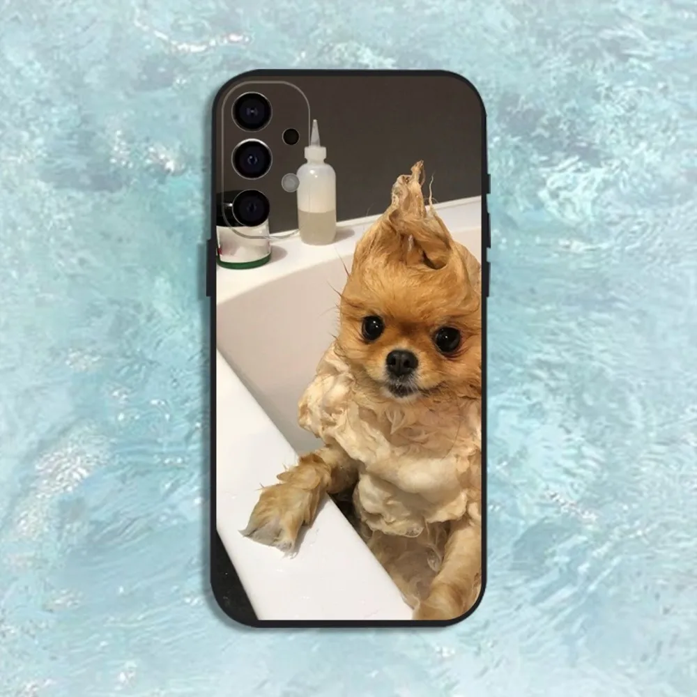 삼성 S25,S24,S21,S22,S23,S30,Ultra,S20,Plus,Fe,Lite,Note,10,9,5G 블랙 커버용 귀여운 포메라니안 개 전화 케이스