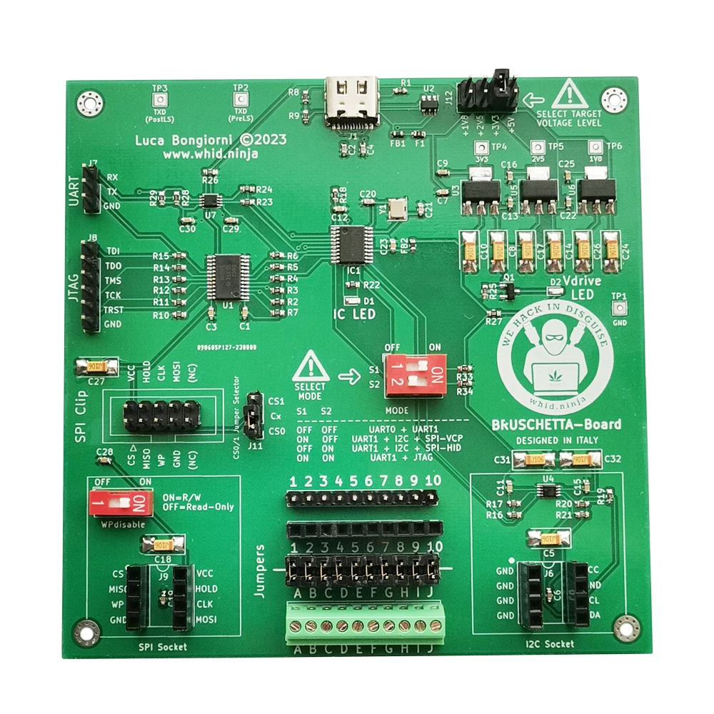 BRUSCHETTA-Board: a Multi-Protocol Hardware Board that supports UART, JTAG, SPI & I2C